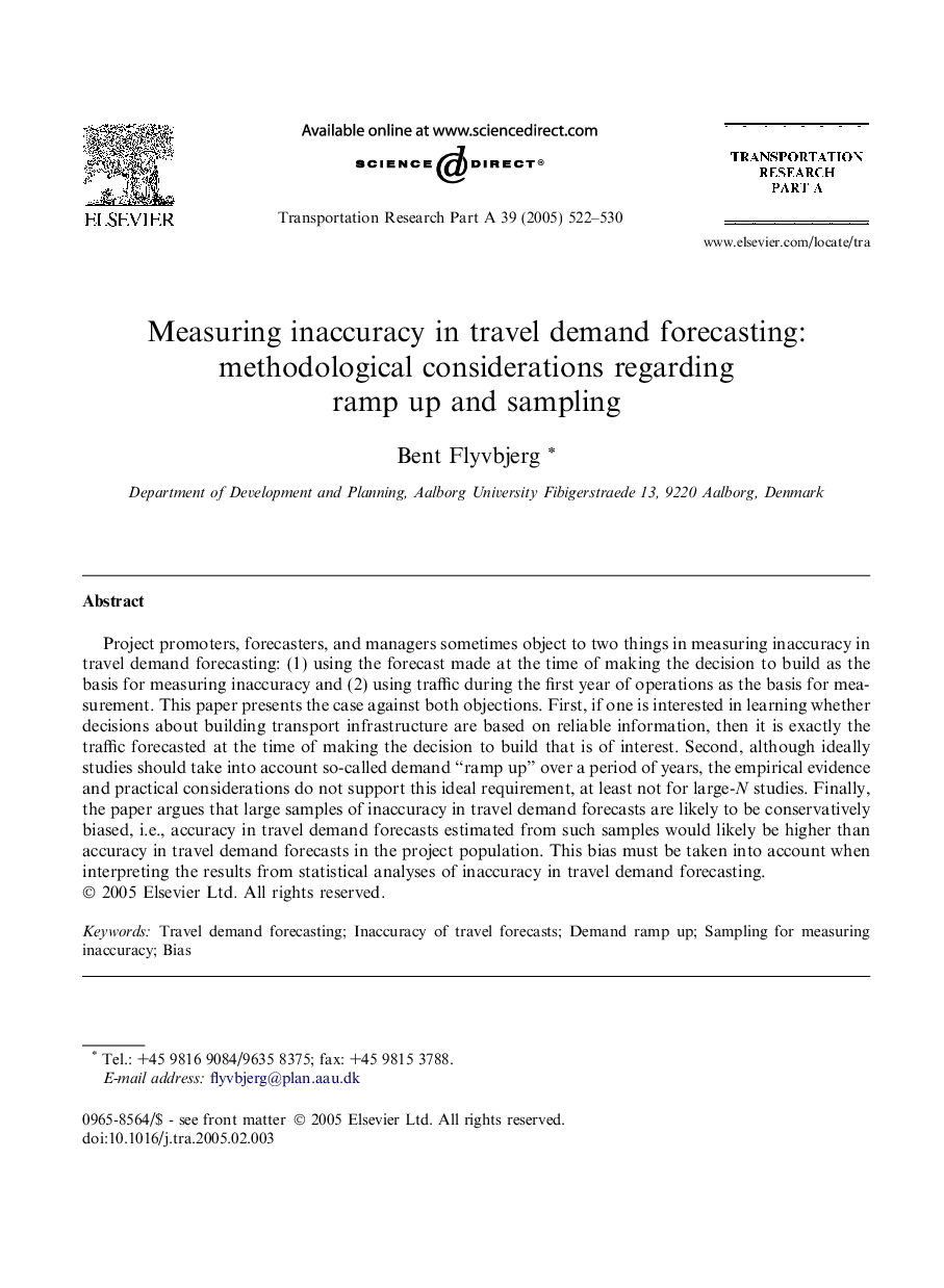 Measuring inaccuracy in travel demand forecasting: methodological considerations regarding ramp up and sampling