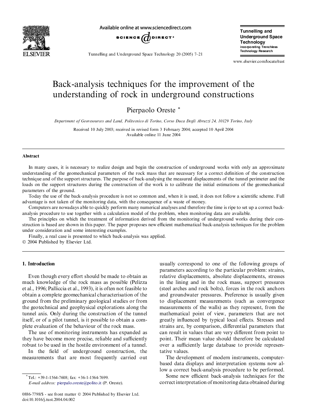 Back-analysis techniques for the improvement of the understanding of rock in underground constructions