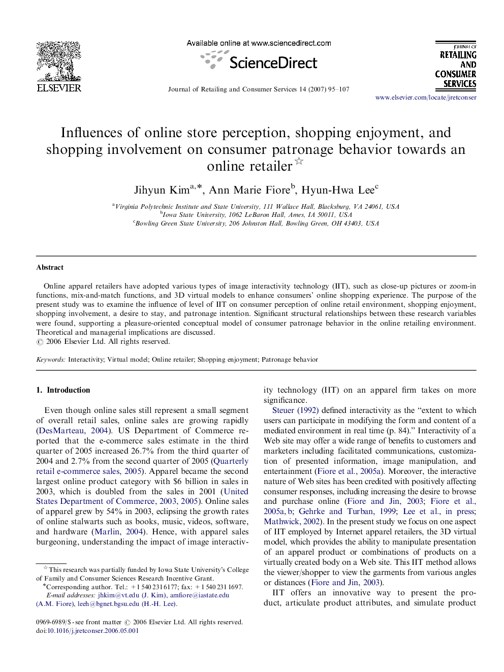 Influences of online store perception, shopping enjoyment, and shopping involvement on consumer patronage behavior towards an online retailer 