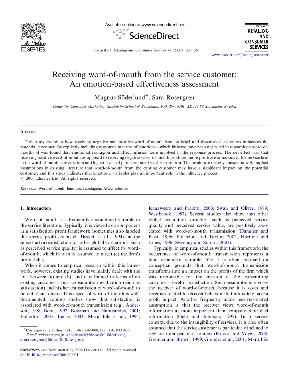 Receiving word-of-mouth from the service customer: An emotion-based effectiveness assessment