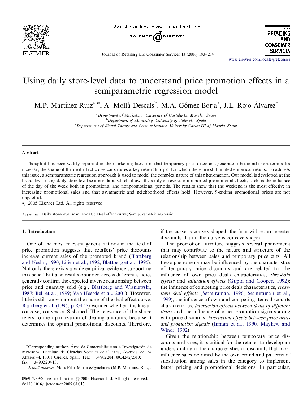 Using daily store-level data to understand price promotion effects in a semiparametric regression model