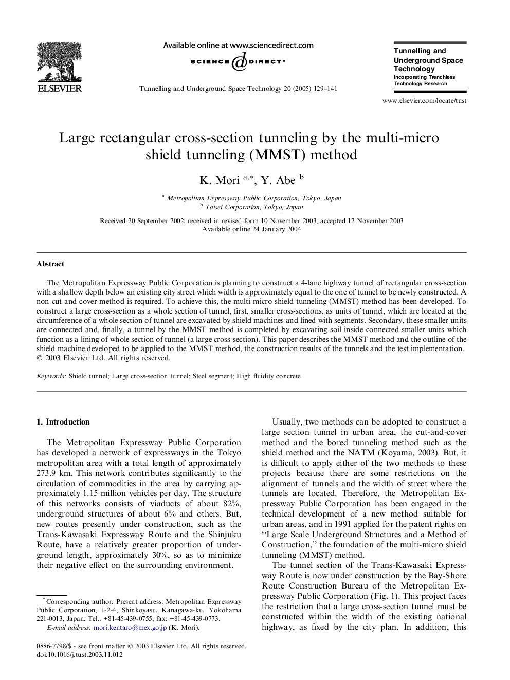 Large rectangular cross-section tunneling by the multi-micro shield tunneling (MMST) method