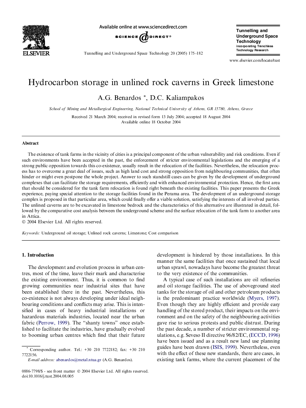 Hydrocarbon storage in unlined rock caverns in Greek limestone