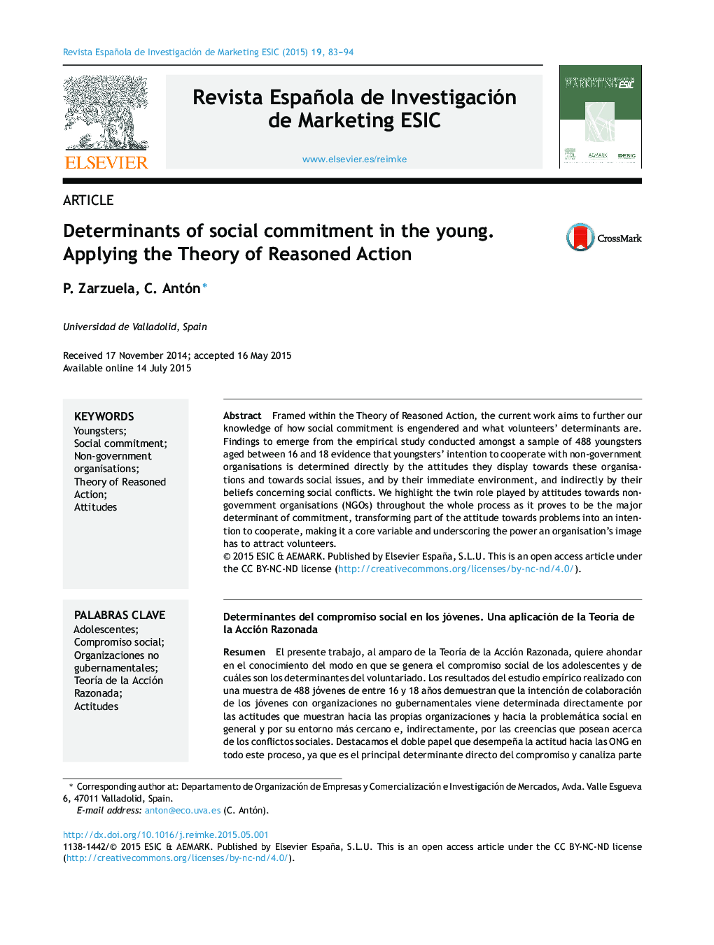Determinants of social commitment in the young. Applying the Theory of Reasoned Action
