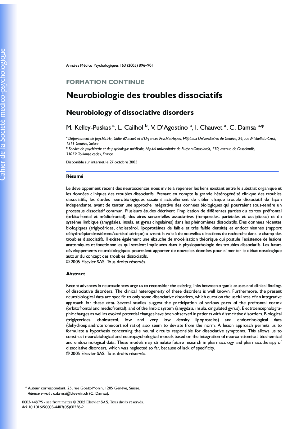 Neurobiologie des troubles dissociatifs