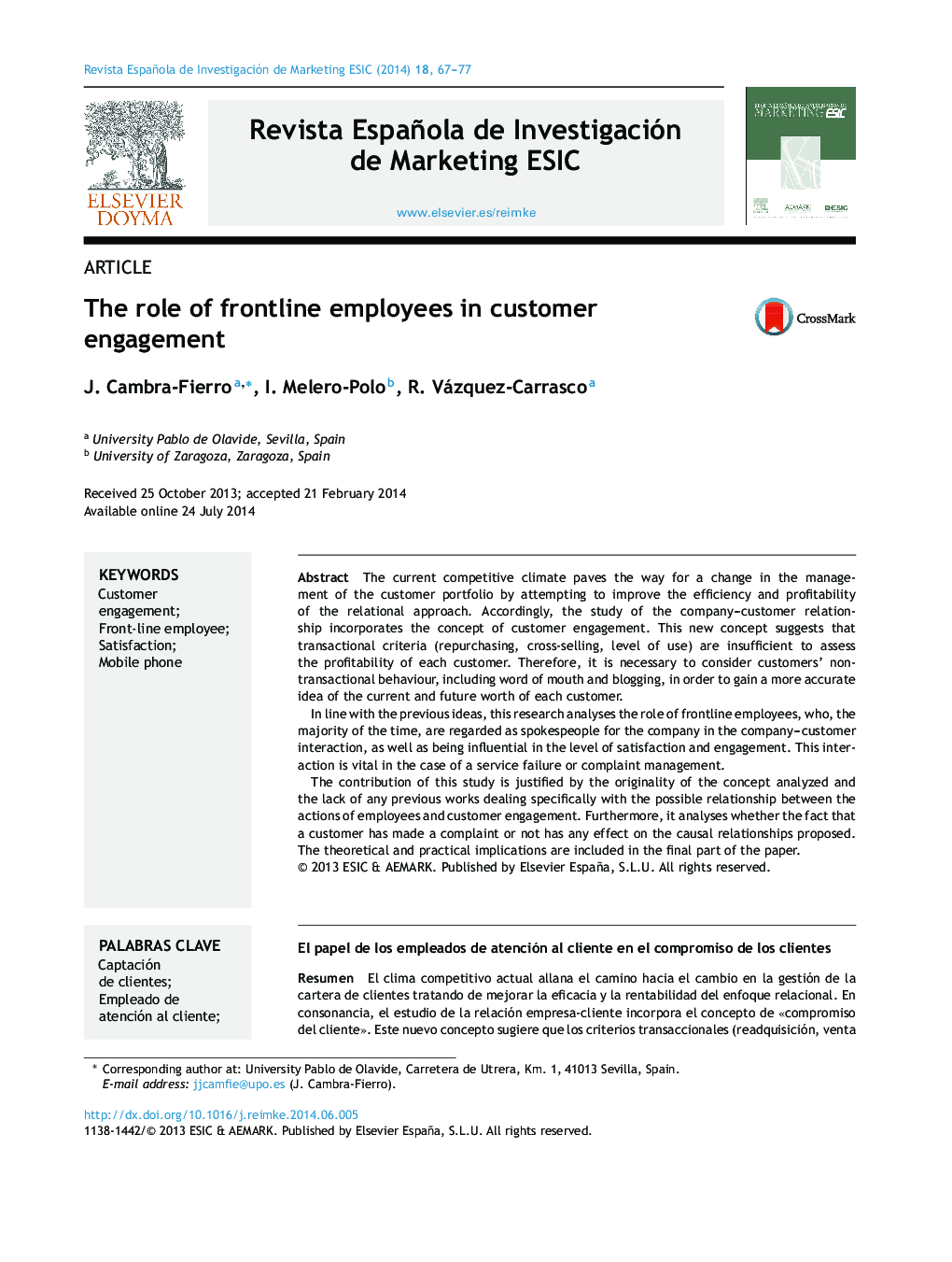 The role of frontline employees in customer engagement