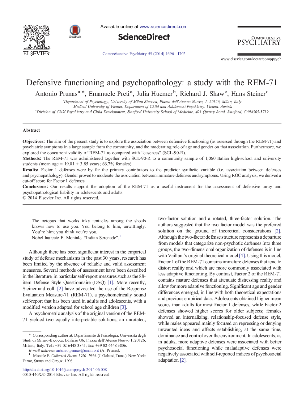 Defensive functioning and psychopathology: a study with the REM-71