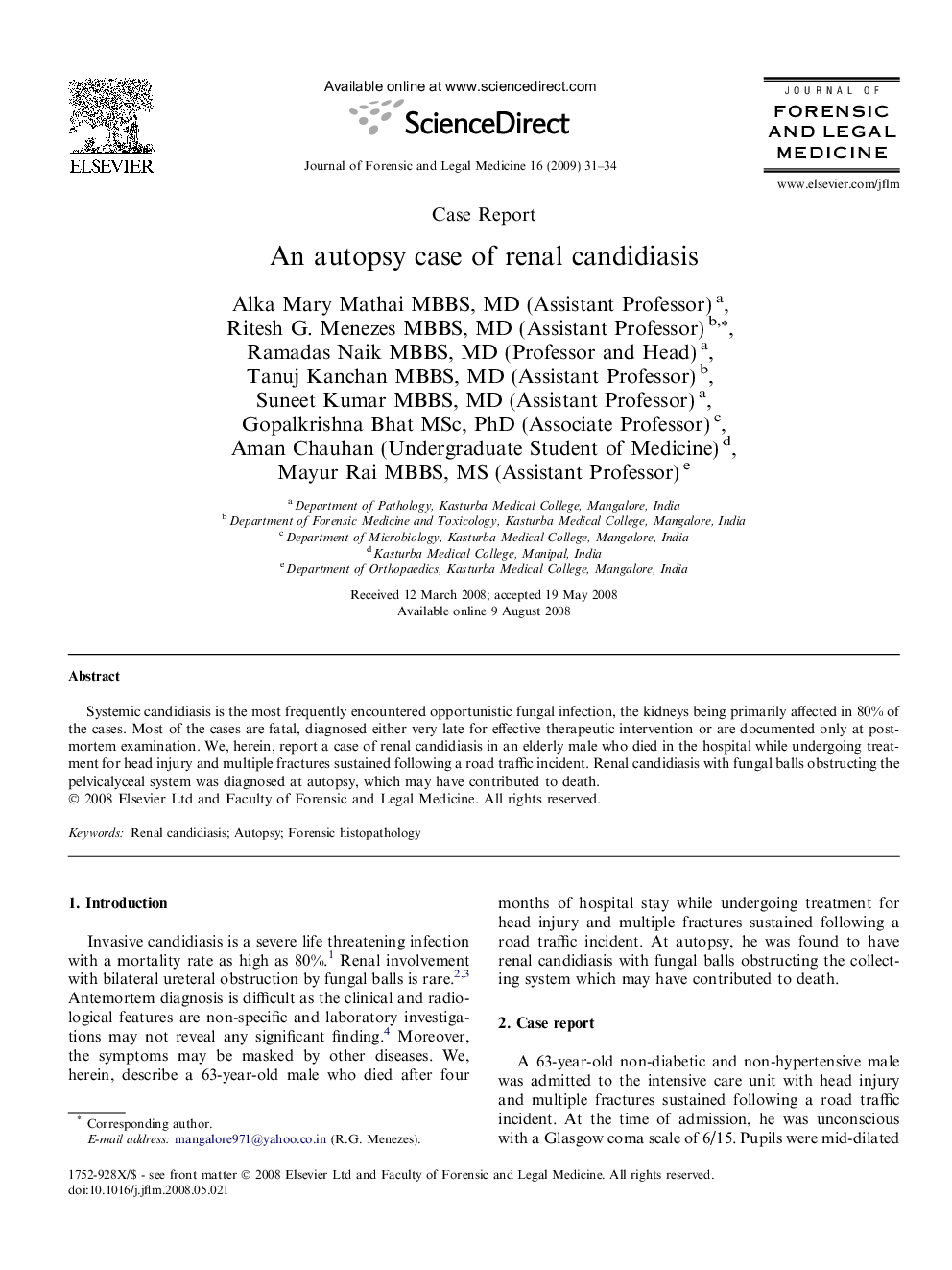 An autopsy case of renal candidiasis