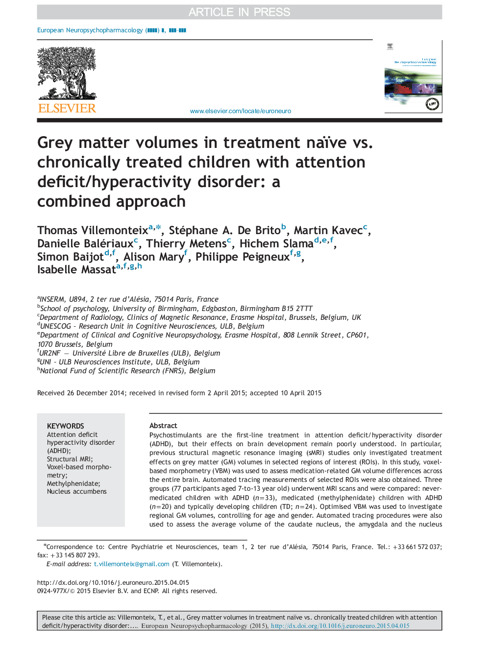 Grey matter volumes in treatment naïve vs. chronically treated children with attention deficit/hyperactivity disorder: a combined approach