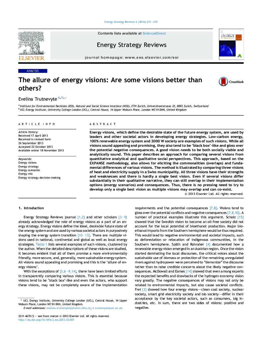 The allure of energy visions: Are some visions better than others?