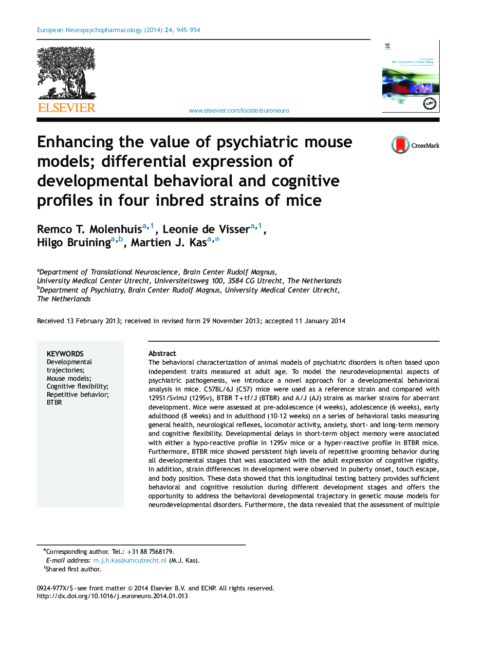 Enhancing the value of psychiatric mouse models; differential expression of developmental behavioral and cognitive profiles in four inbred strains of mice