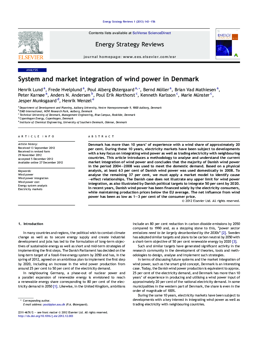 System and market integration of wind power in Denmark