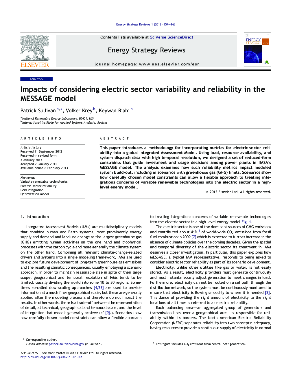 Impacts of considering electric sector variability and reliability in the MESSAGE model