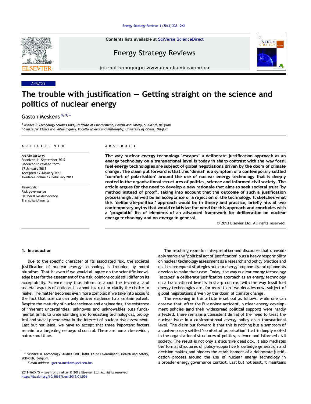 The trouble with justification – Getting straight on the science and politics of nuclear energy