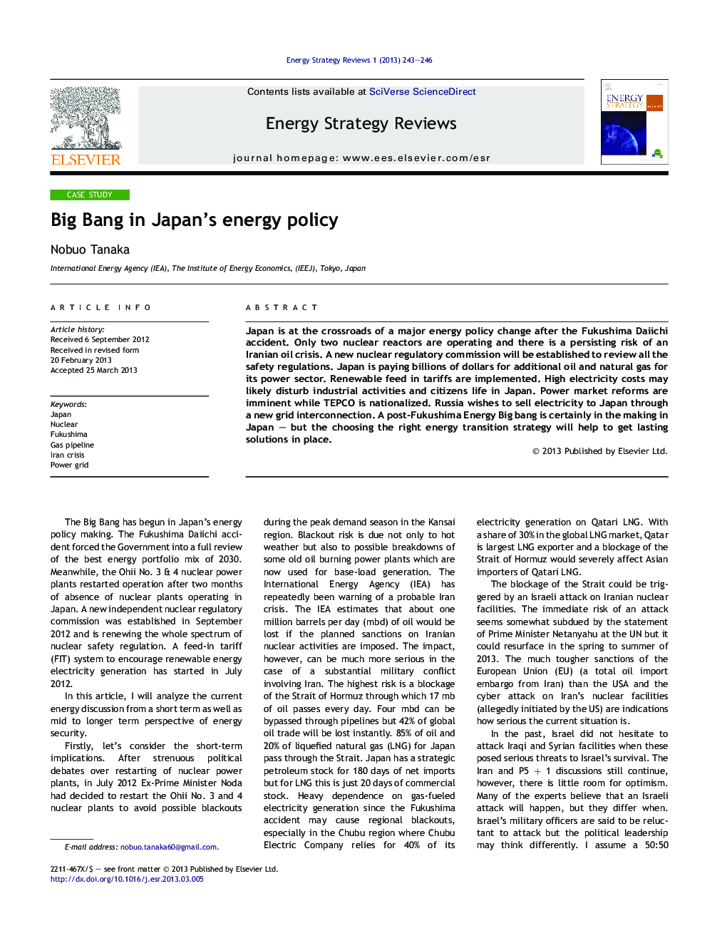 Big Bang in Japan's energy policy