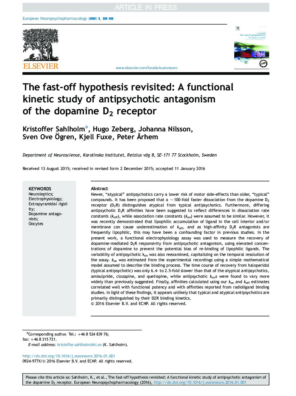 The fast-off hypothesis revisited: A functional kinetic study of antipsychotic antagonism of the dopamine D2 receptor