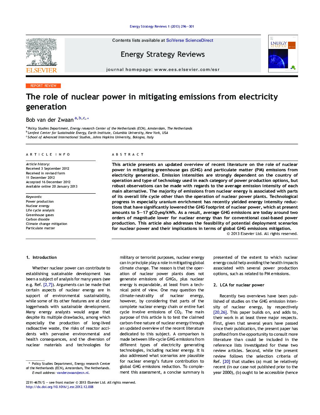 The role of nuclear power in mitigating emissions from electricity generation