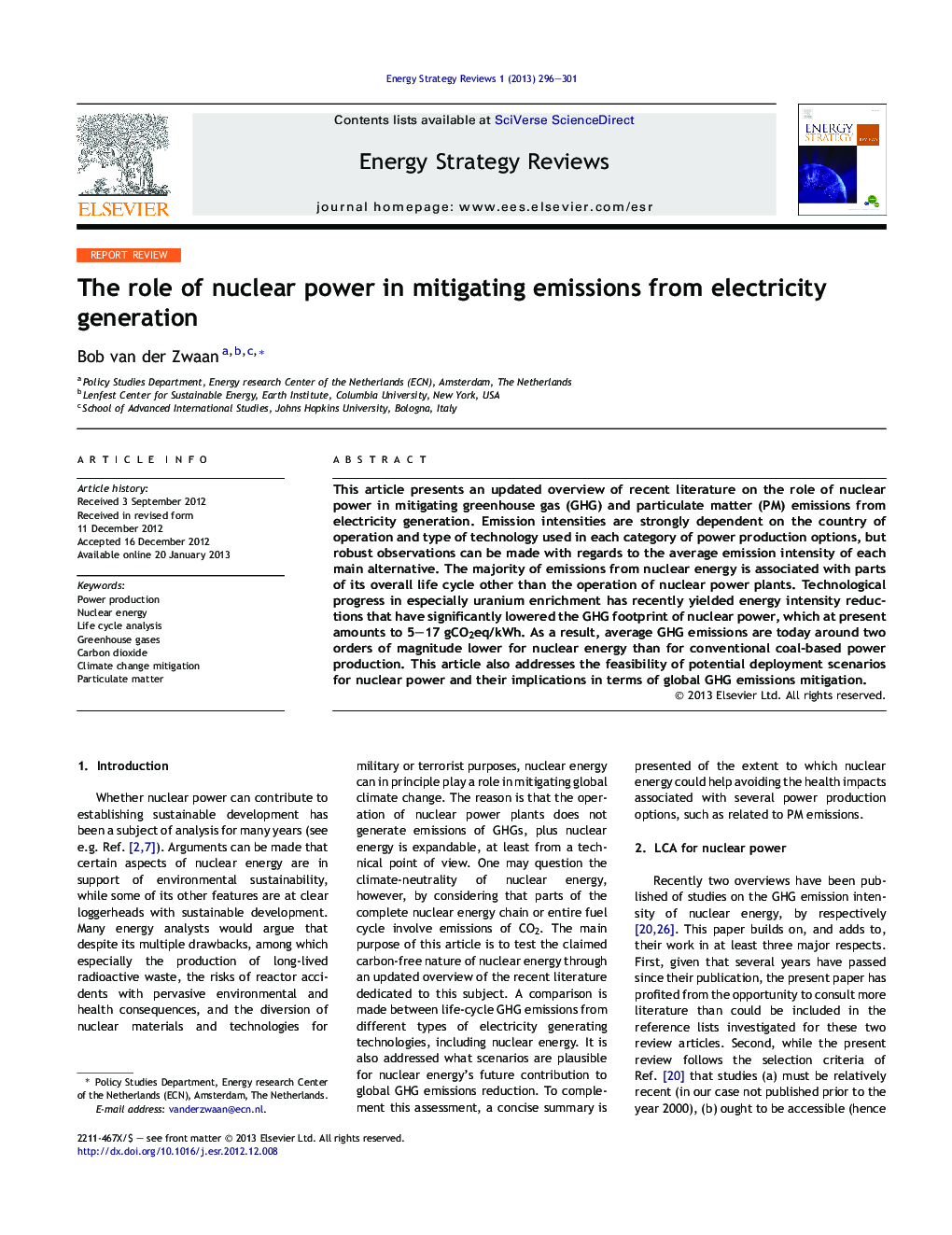 عکس صفحه اول مقاله: The role of nuclear power in mitigating emissions from electricity generation The role of nuclear power in mitigating emissions from electricity generation