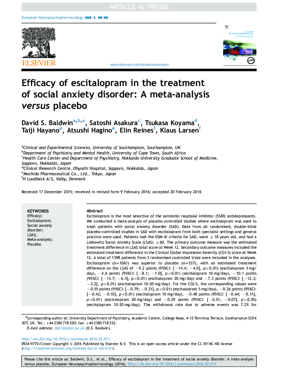 اثربخشی اسکلیتوپام در درمان اختلال اضطراب اجتماعی: یک متاآنالیز در مقابل پلاسبو 