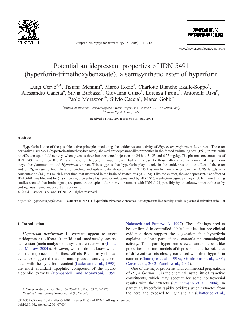 عکس صفحه اول مقاله: Potential antidepressant properties of IDN 5491 (hyperforin-trimethoxybenzoate), a semisynthetic ester of hyperforin Potential antidepressant properties of IDN 5491 (hyperforin-trimethoxybenzoate), a semisynthetic ester of hyperforin