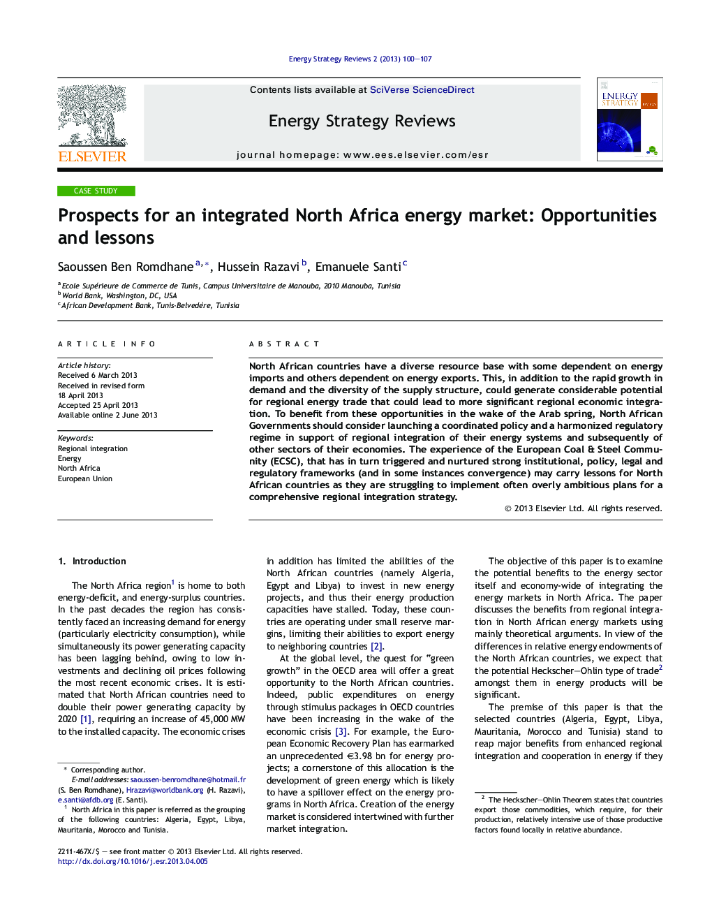 Prospects for an integrated North Africa energy market: Opportunities and lessons