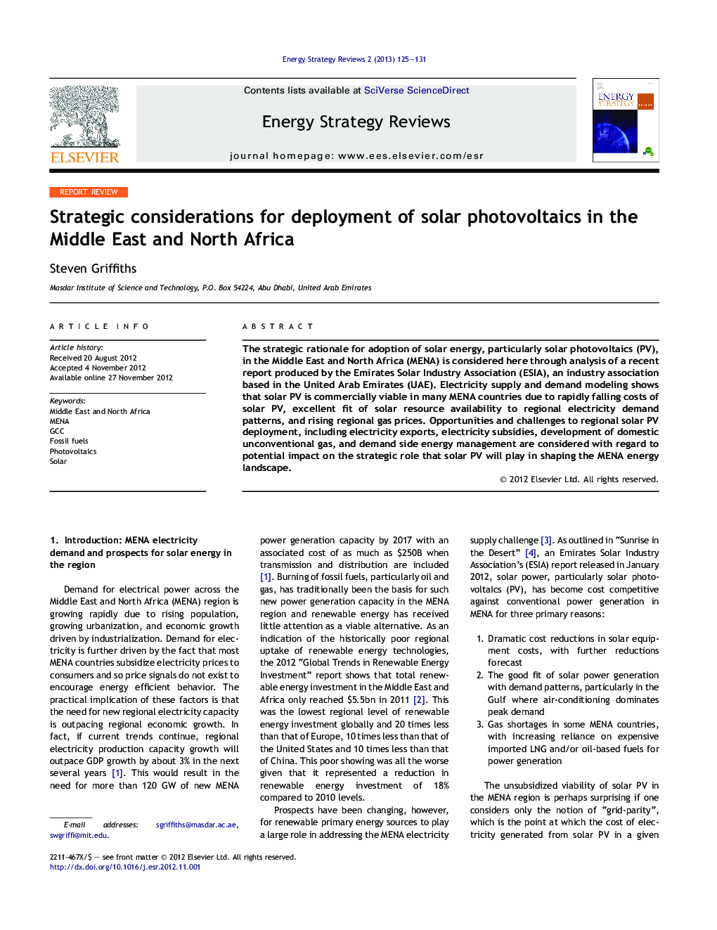 Strategic considerations for deployment of solar photovoltaics in the Middle East and North Africa