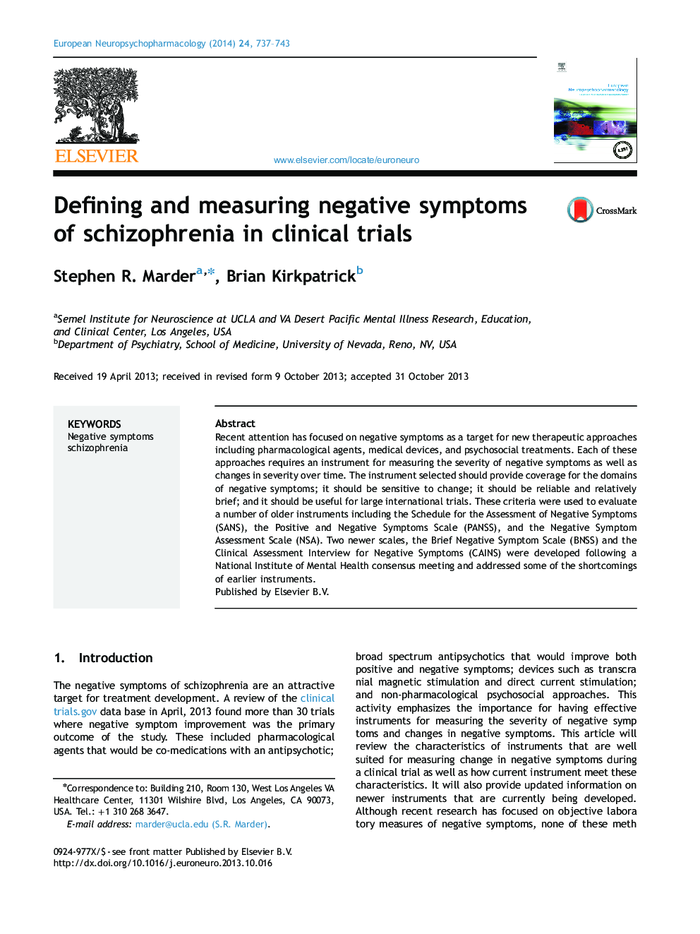 Defining and measuring negative symptoms of schizophrenia in clinical trials