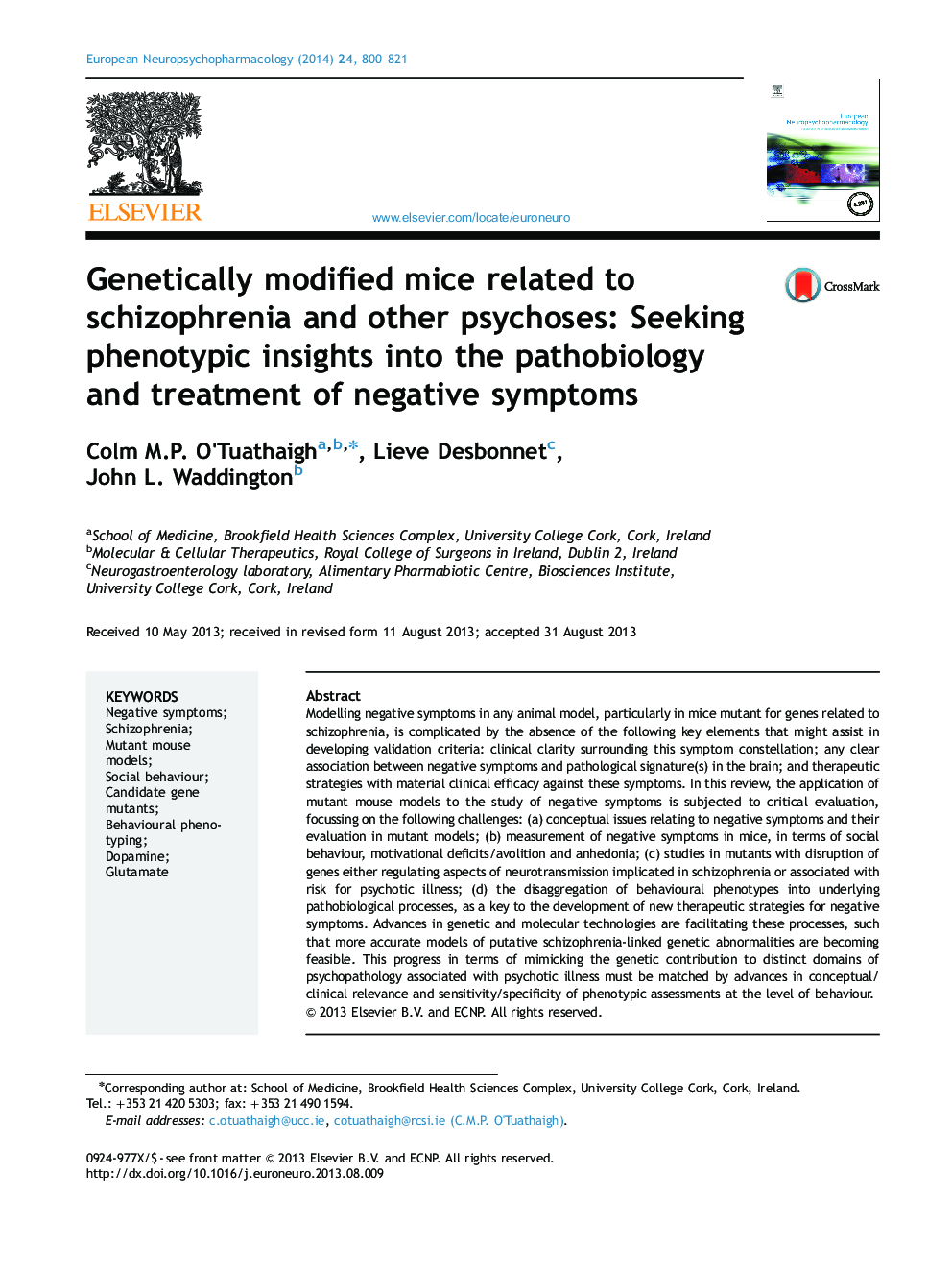 Genetically modified mice related to schizophrenia and other psychoses: Seeking phenotypic insights into the pathobiology and treatment of negative symptoms