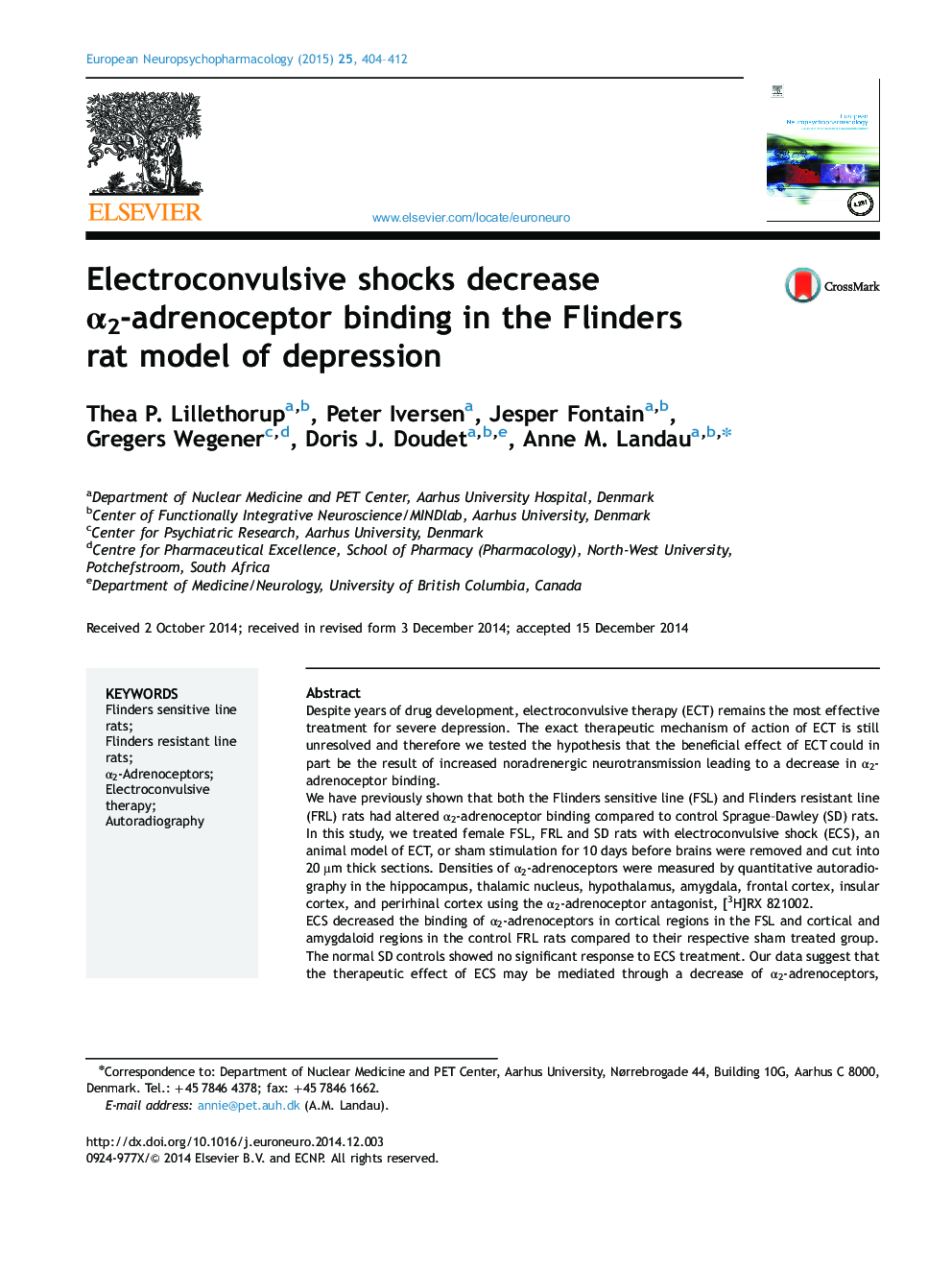 Electroconvulsive shocks decrease Î±2-adrenoceptor binding in the Flinders rat model of depression