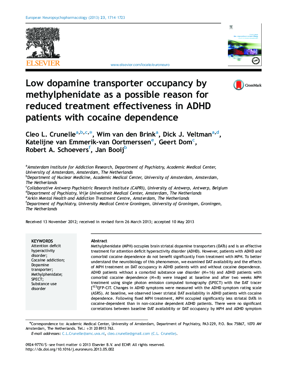 Low dopamine transporter occupancy by methylphenidate as a possible reason for reduced treatment effectiveness in ADHD patients with cocaine dependence