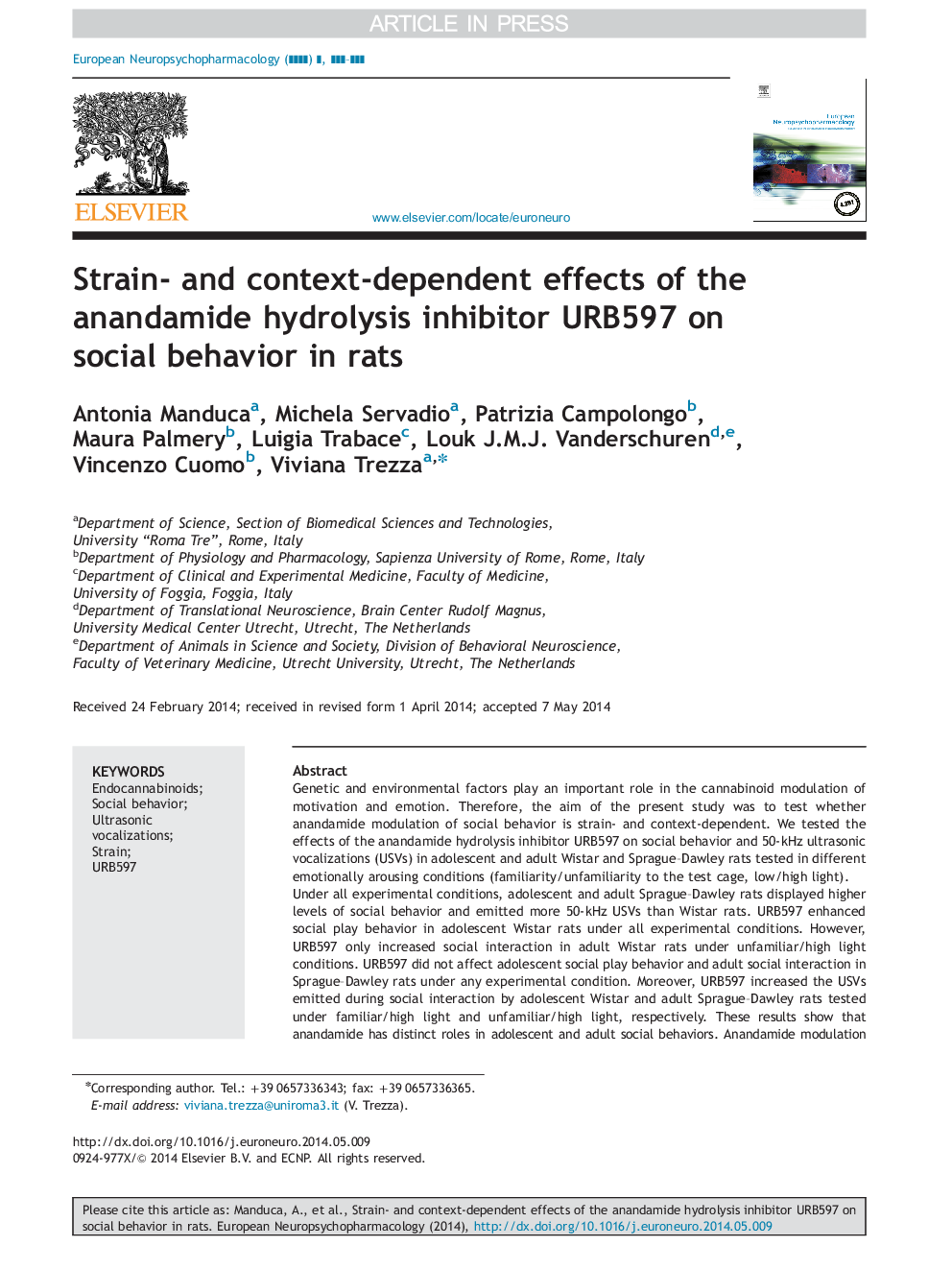 Strain- and context-dependent effects of the anandamide hydrolysis inhibitor URB597 on social behavior in rats