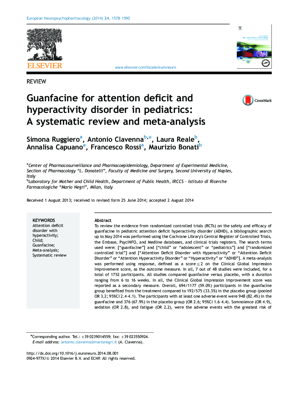 Guanfacine for attention deficit and hyperactivity disorder in pediatrics: A systematic review and meta-analysis