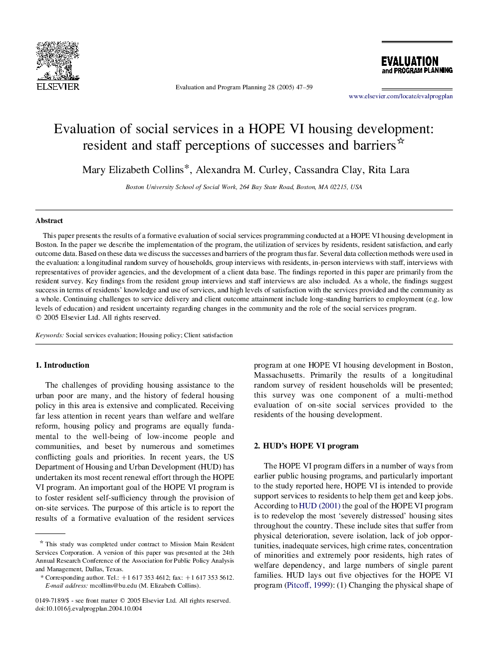 Evaluation of social services in a HOPE VI housing development: resident and staff perceptions of successes and barriers