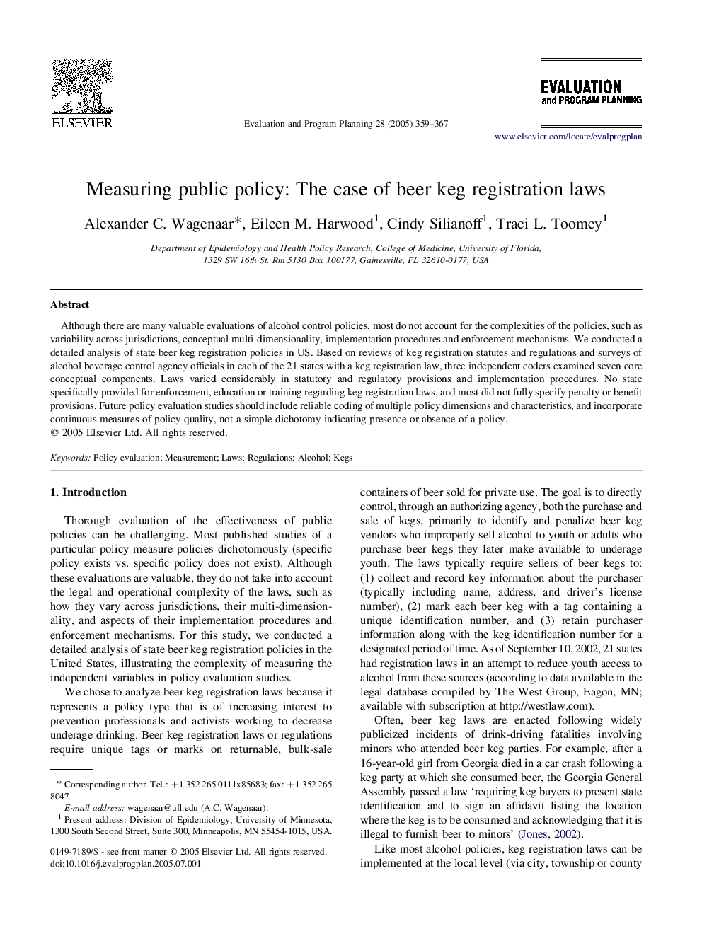 Measuring public policy: The case of beer keg registration laws