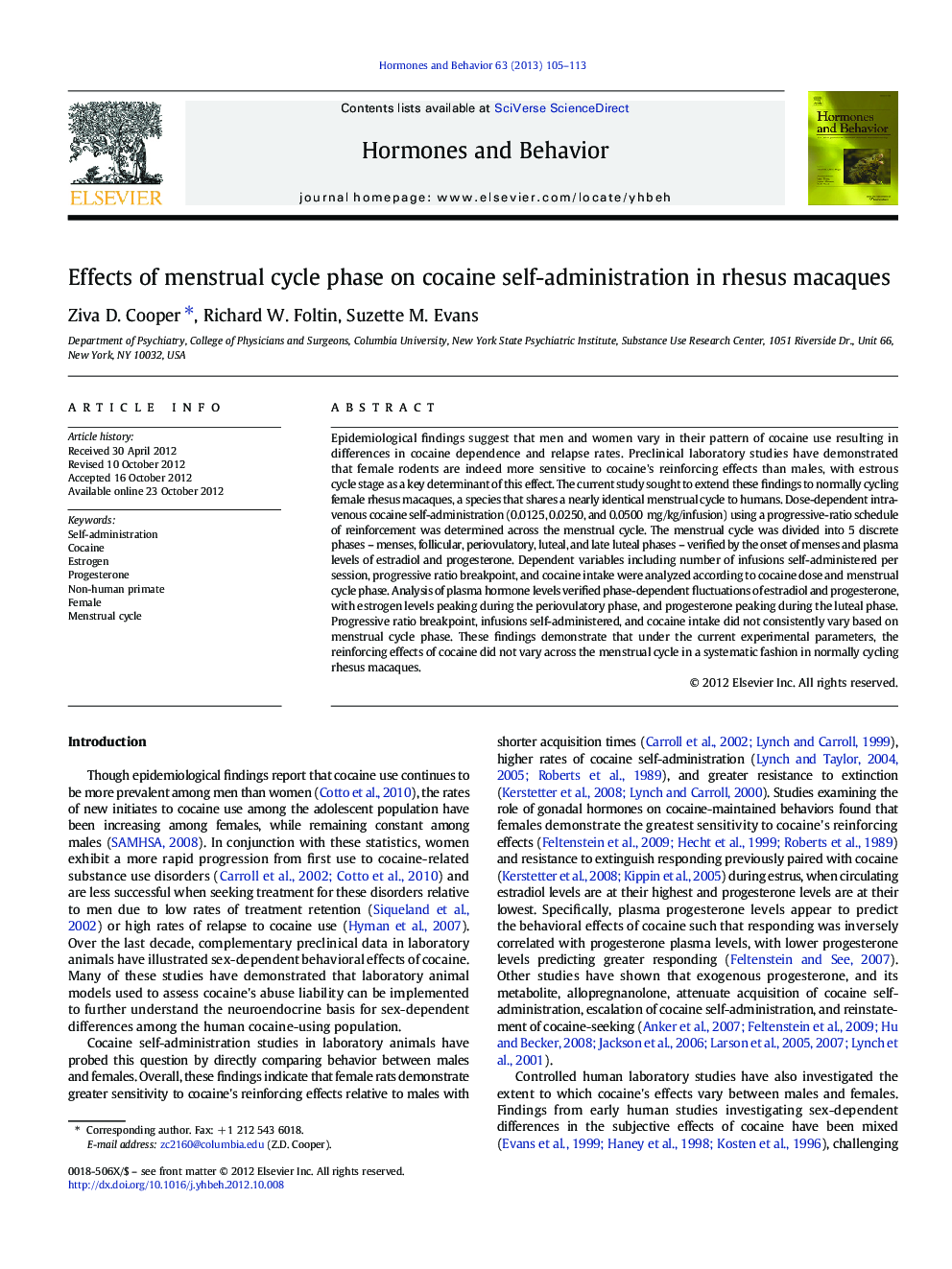 Effects of menstrual cycle phase on cocaine self-administration in rhesus macaques