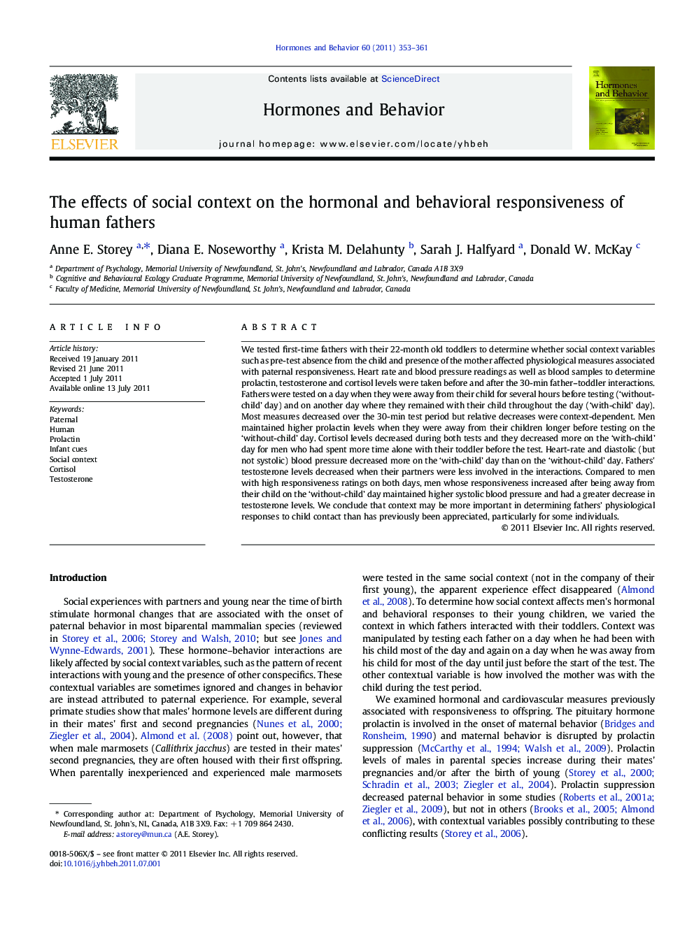 The effects of social context on the hormonal and behavioral responsiveness of human fathers