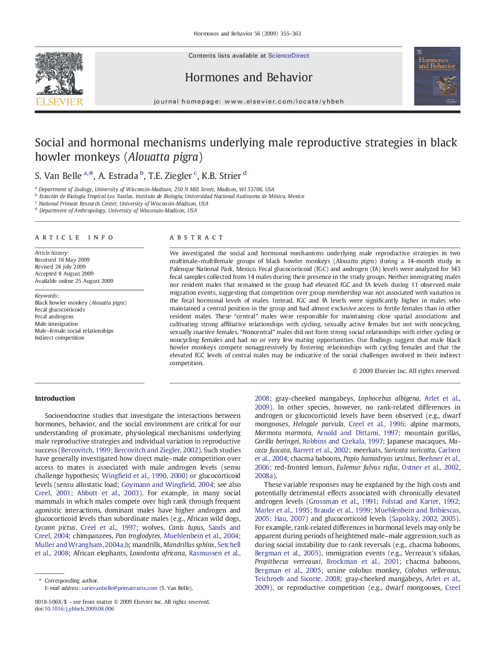 Social and hormonal mechanisms underlying male reproductive strategies in black howler monkeys (Alouatta pigra)