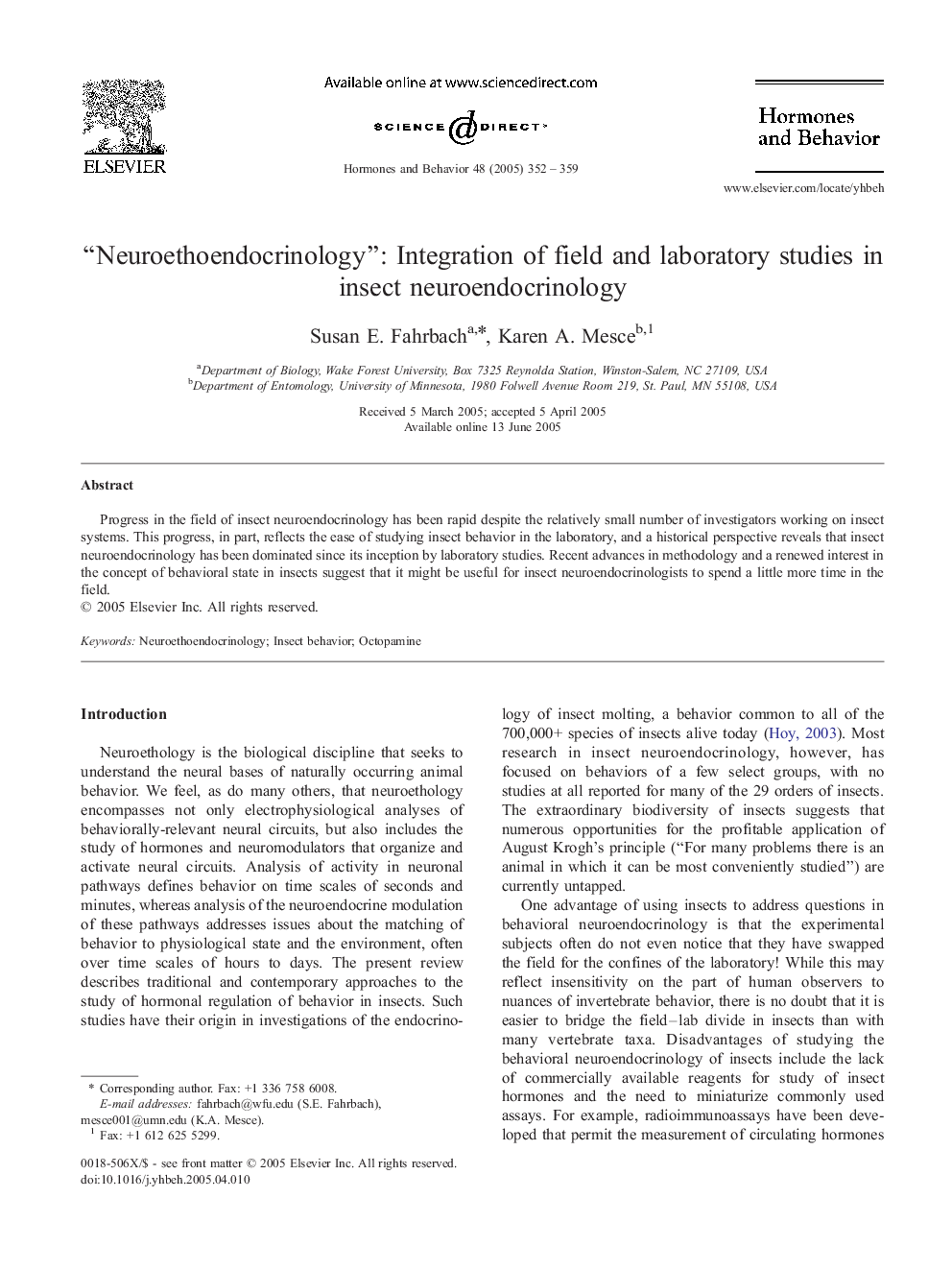 “Neuroethoendocrinology”: Integration of field and laboratory studies in insect neuroendocrinology