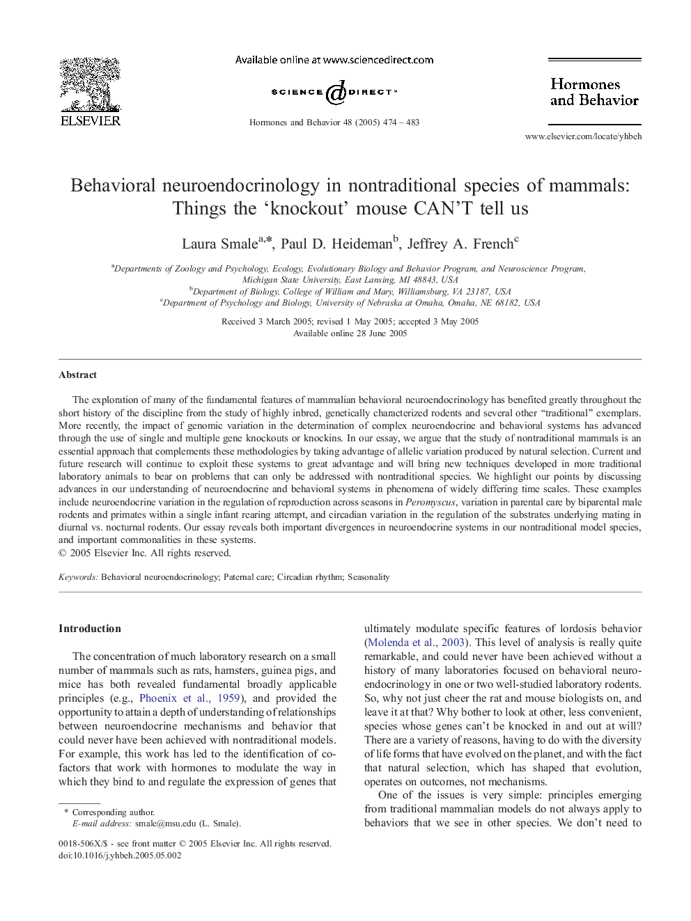 Behavioral neuroendocrinology in nontraditional species of mammals: Things the 'knockout' mouse CAN'T tell us