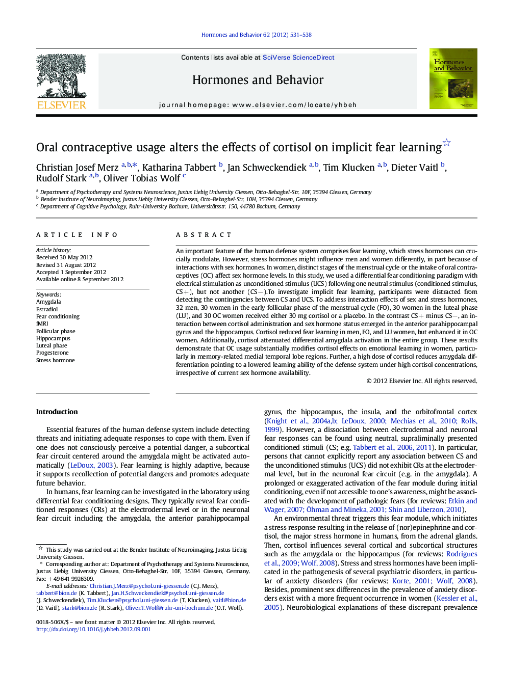 Oral contraceptive usage alters the effects of cortisol on implicit fear learning