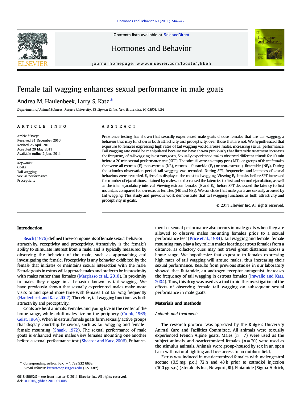 Female tail wagging enhances sexual performance in male goats