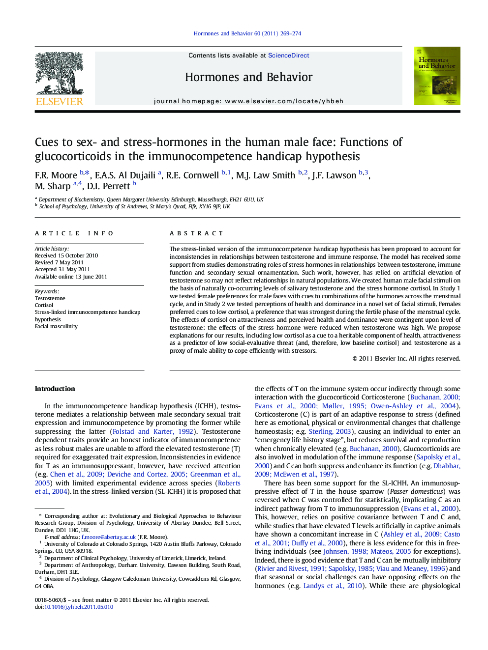 Cues to sex- and stress-hormones in the human male face: Functions of glucocorticoids in the immunocompetence handicap hypothesis