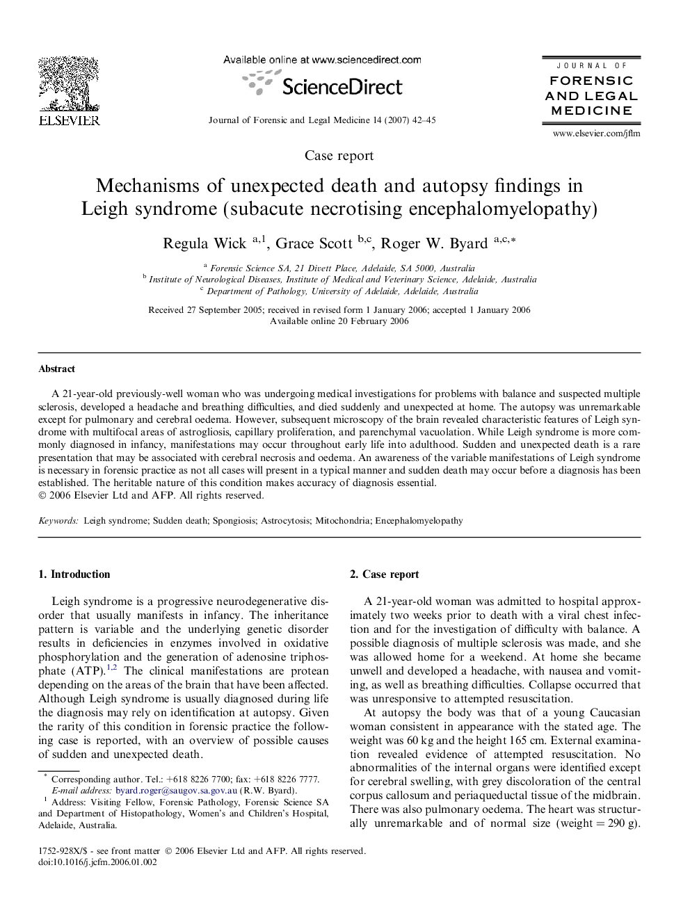 Mechanisms of unexpected death and autopsy findings in Leigh syndrome (subacute necrotising encephalomyelopathy)