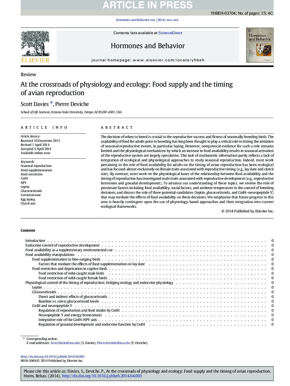 At the crossroads of physiology and ecology: Food supply and the timing of avian reproduction