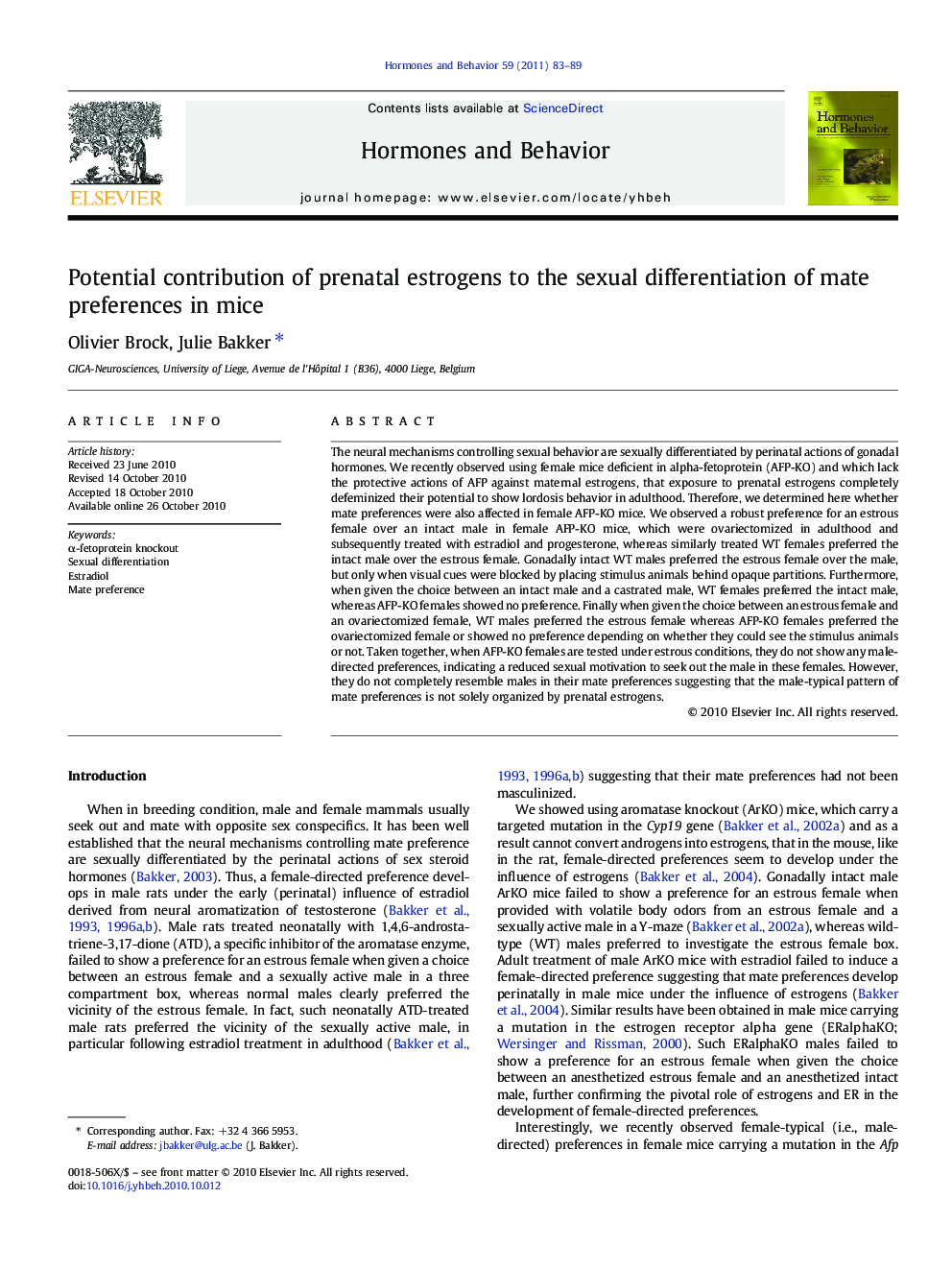 Potential contribution of prenatal estrogens to the sexual differentiation of mate preferences in mice