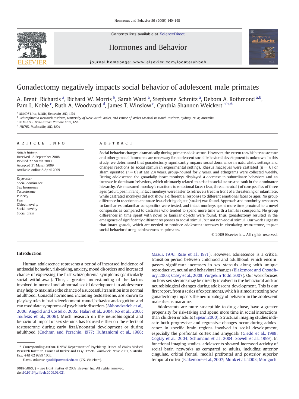 Gonadectomy negatively impacts social behavior of adolescent male primates