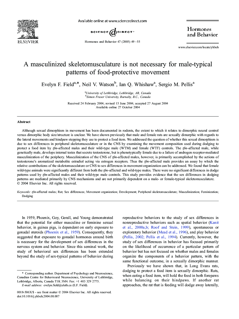 A masculinized skeletomusculature is not necessary for male-typical patterns of food-protective movement