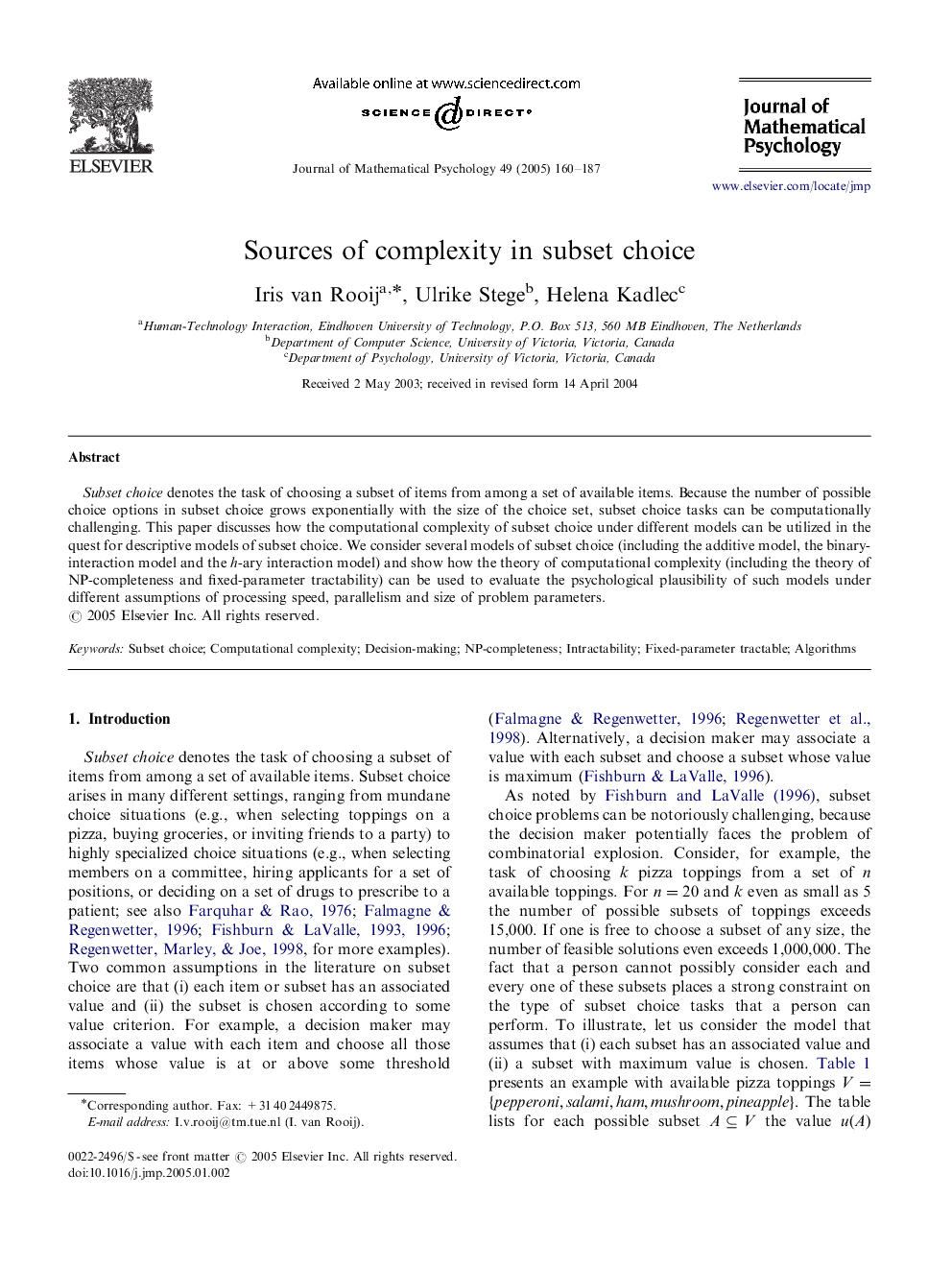 Sources of complexity in subset choice