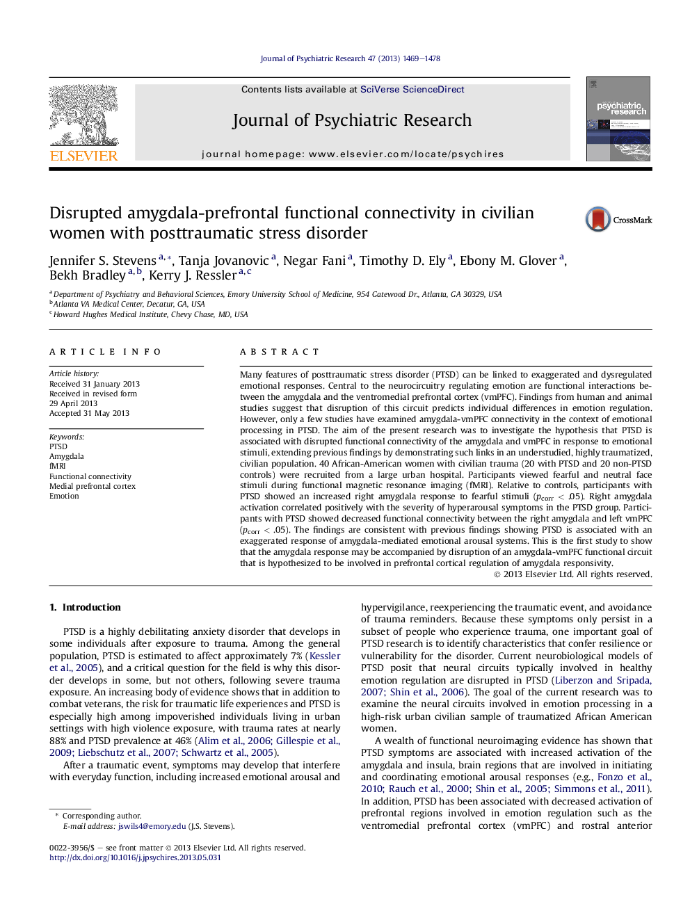 Disrupted amygdala-prefrontal functional connectivity in civilian women with posttraumatic stress disorder