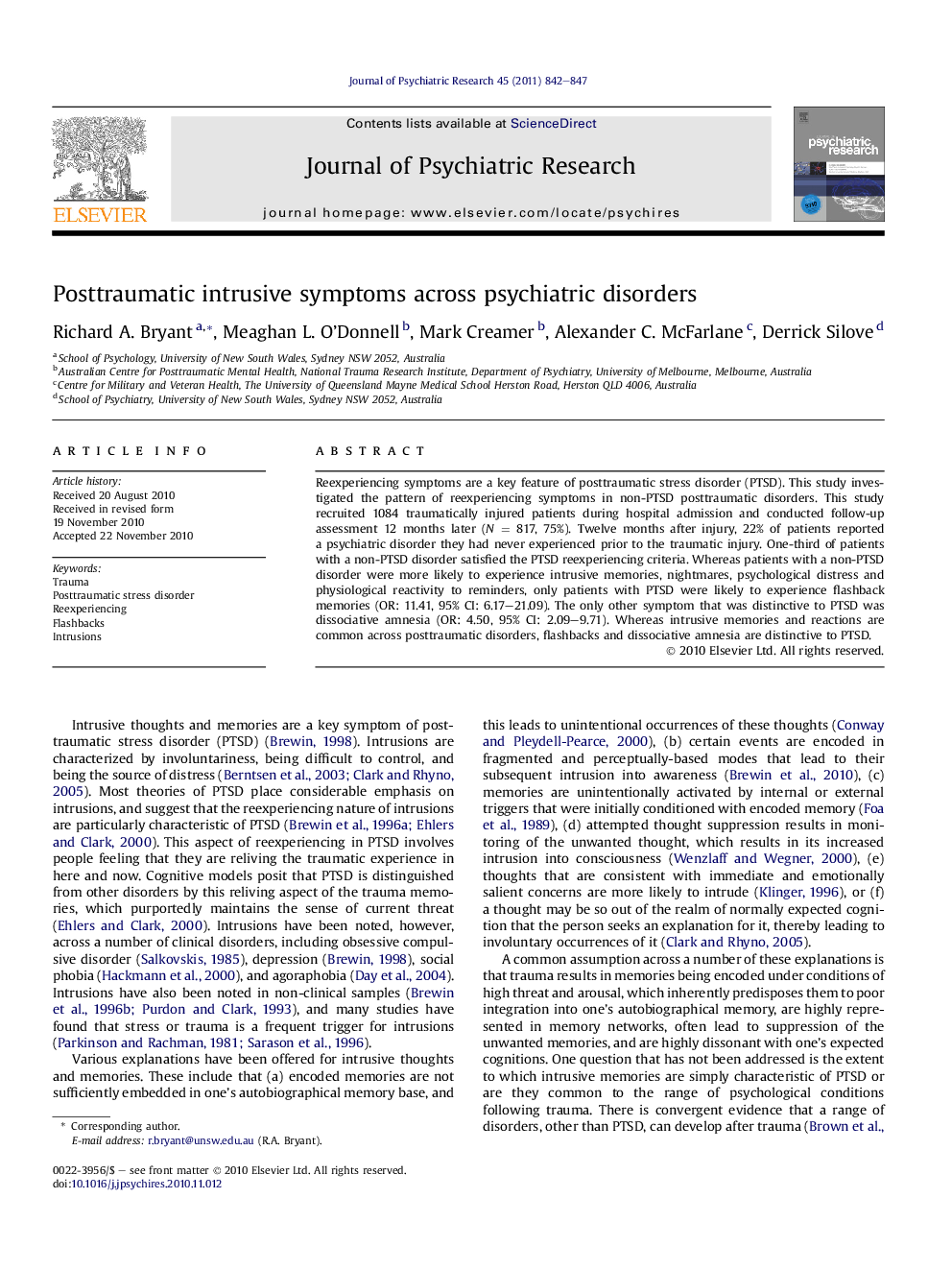 عکس صفحه اول مقاله: Posttraumatic intrusive symptoms across psychiatric disorders Posttraumatic intrusive symptoms across psychiatric disorders